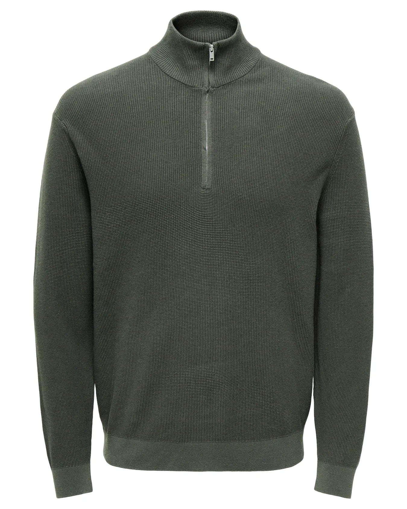 ONLY + SONS TONY REG 1/2 ZIP KNIT PULLOVER - BELUGA