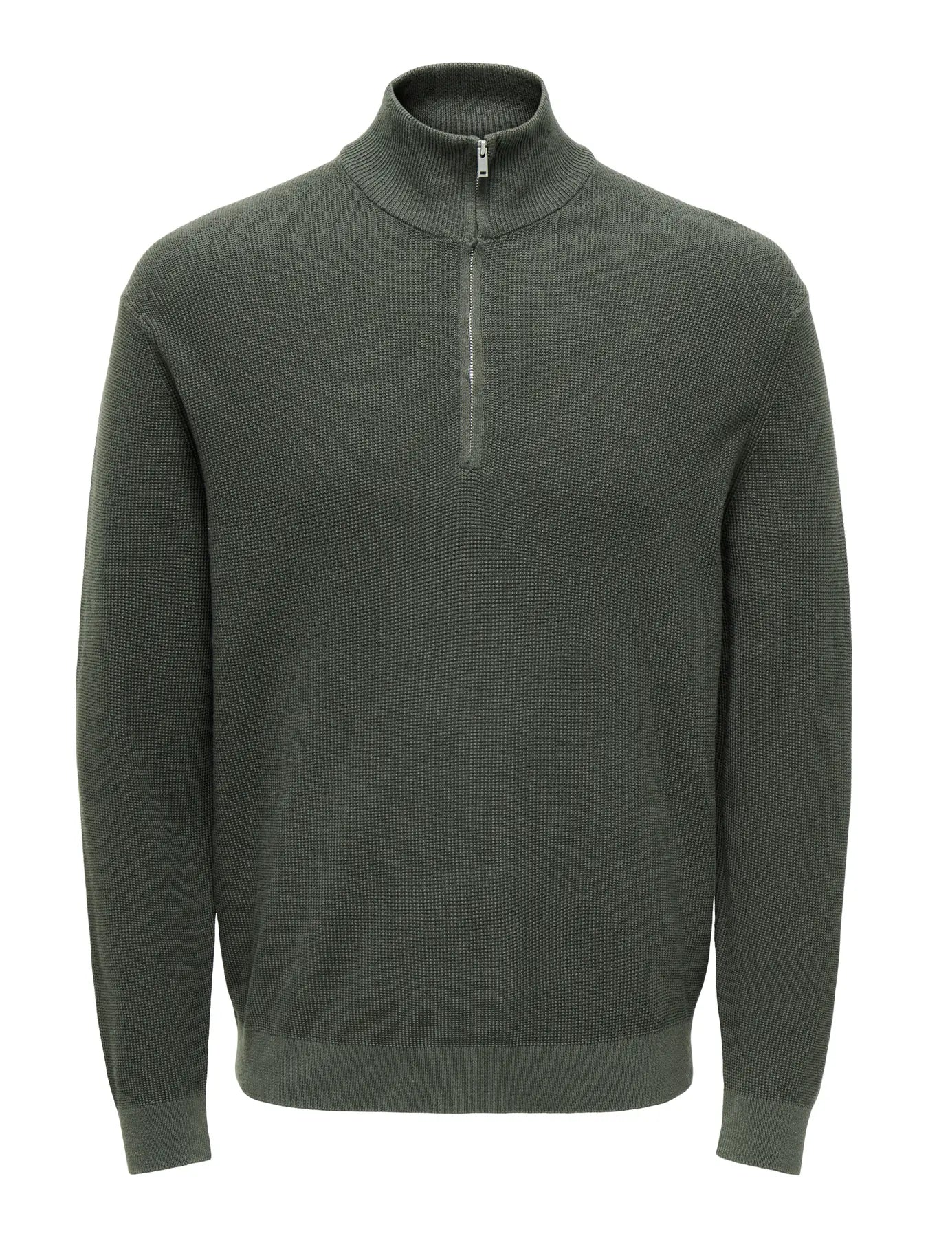 ONLY + SONS TONY REG 1/2 ZIP KNIT PULLOVER - BELUGA