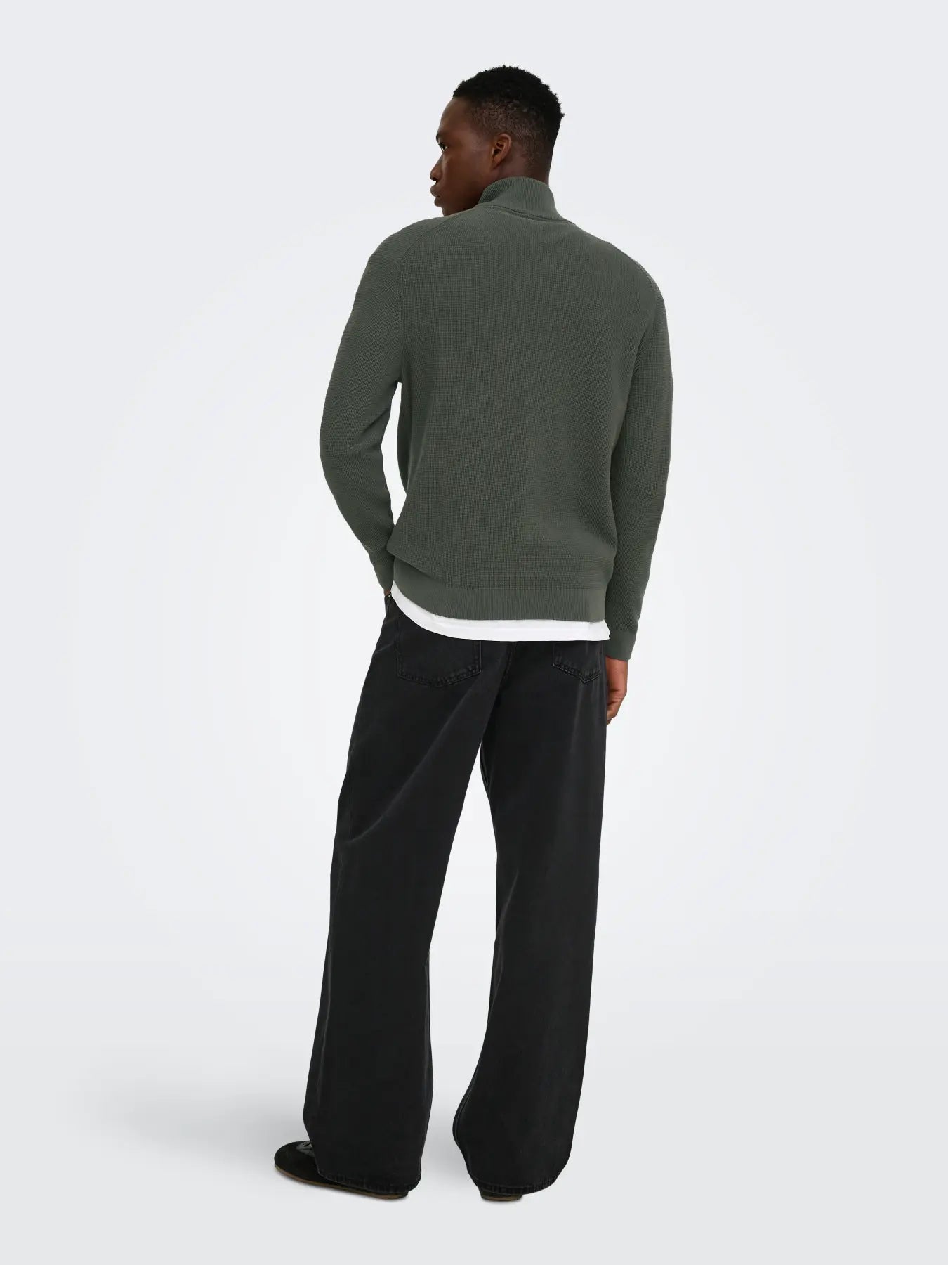 ONLY + SONS TONY REG 1/2 ZIP KNIT PULLOVER - BELUGA