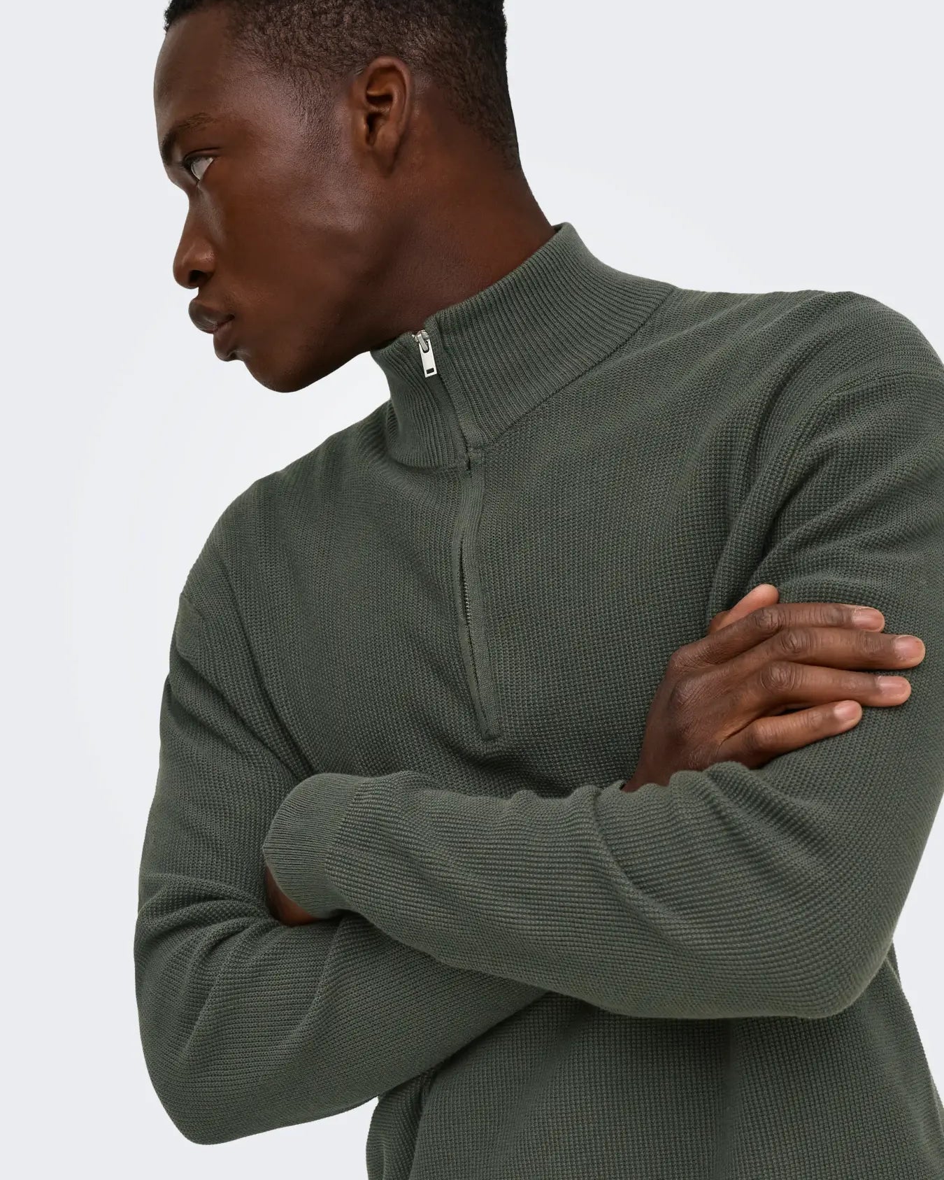 ONLY + SONS TONY REG 1/2 ZIP KNIT PULLOVER - BELUGA