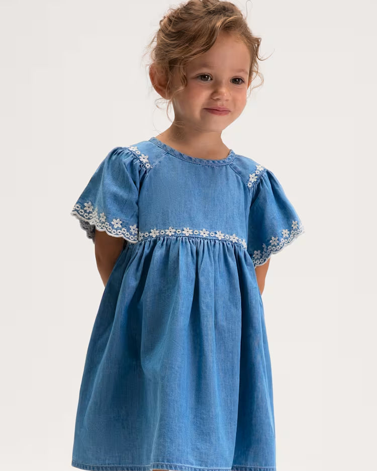 MAYORAL DENIM FLUTTER SLEEVE DRESS - MEDIUM WASH