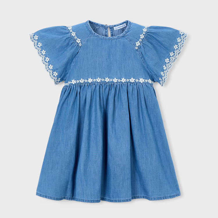 MAYORAL DENIM FLUTTER SLEEVE DRESS - MEDIUM WASH