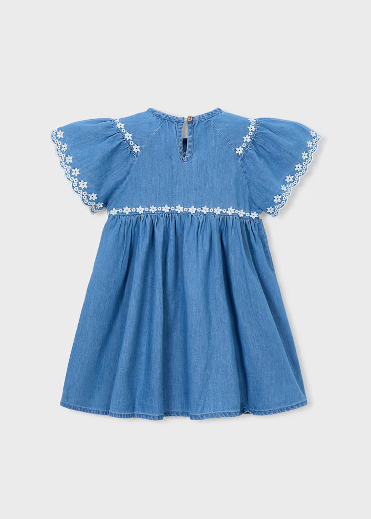 MAYORAL DENIM FLUTTER SLEEVE DRESS - MEDIUM WASH