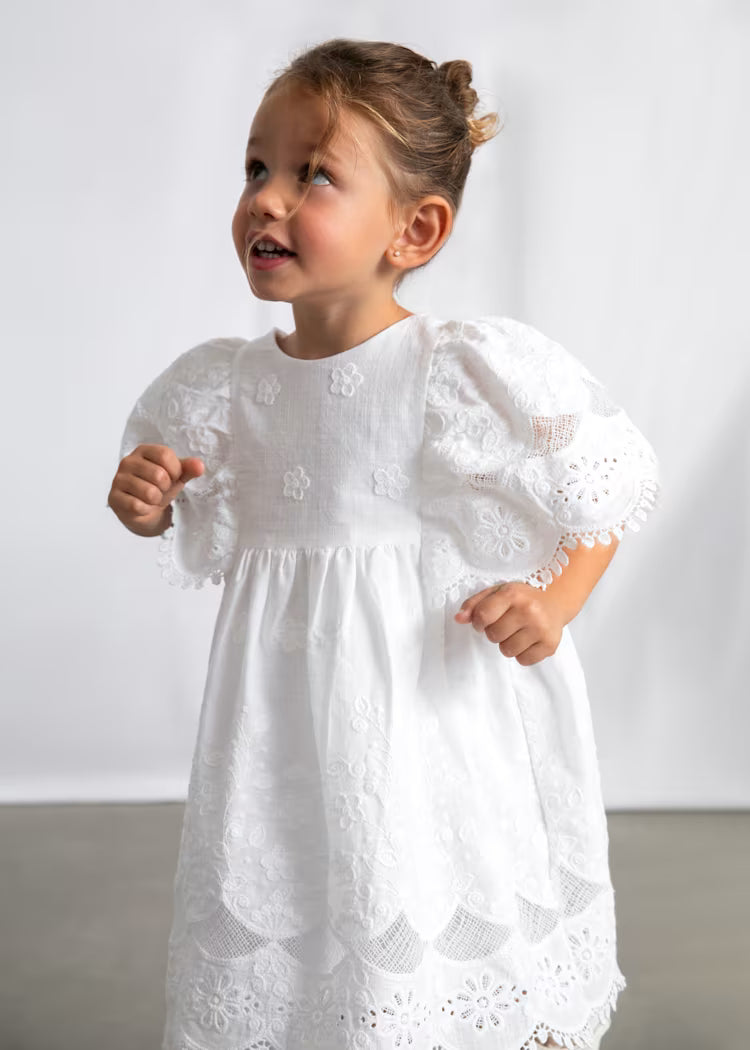 MAYORAL COTTON EMBROIDERED DRESS - WHITE