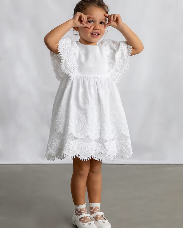 MAYORAL COTTON EMBROIDERED DRESS - WHITE