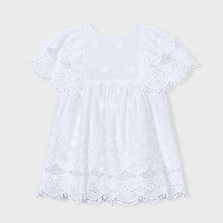 MAYORAL COTTON EMBROIDERED DRESS - WHITE