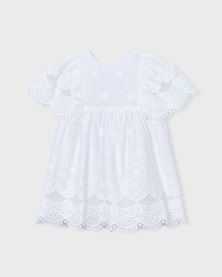 MAYORAL COTTON EMBROIDERED DRESS - WHITE