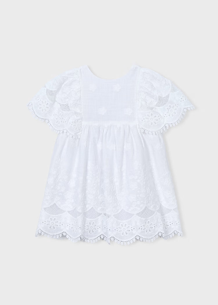 MAYORAL COTTON EMBROIDERED DRESS - WHITE