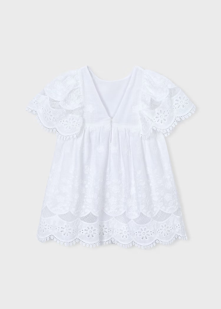 MAYORAL COTTON EMBROIDERED DRESS - WHITE