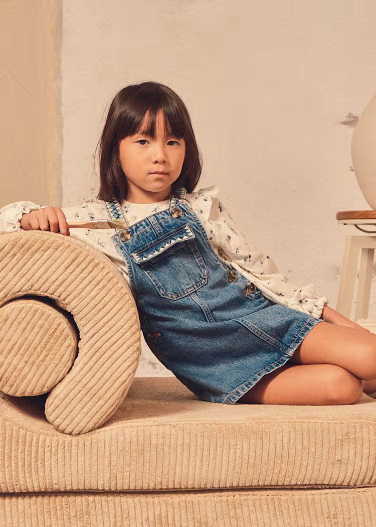 MAYORAL EMBROIDERED OVERALL DRESS - LIGHT DENIM