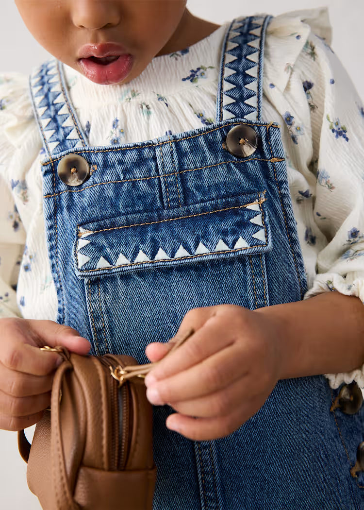 MAYORAL EMBROIDERED OVERALL DRESS - LIGHT DENIM