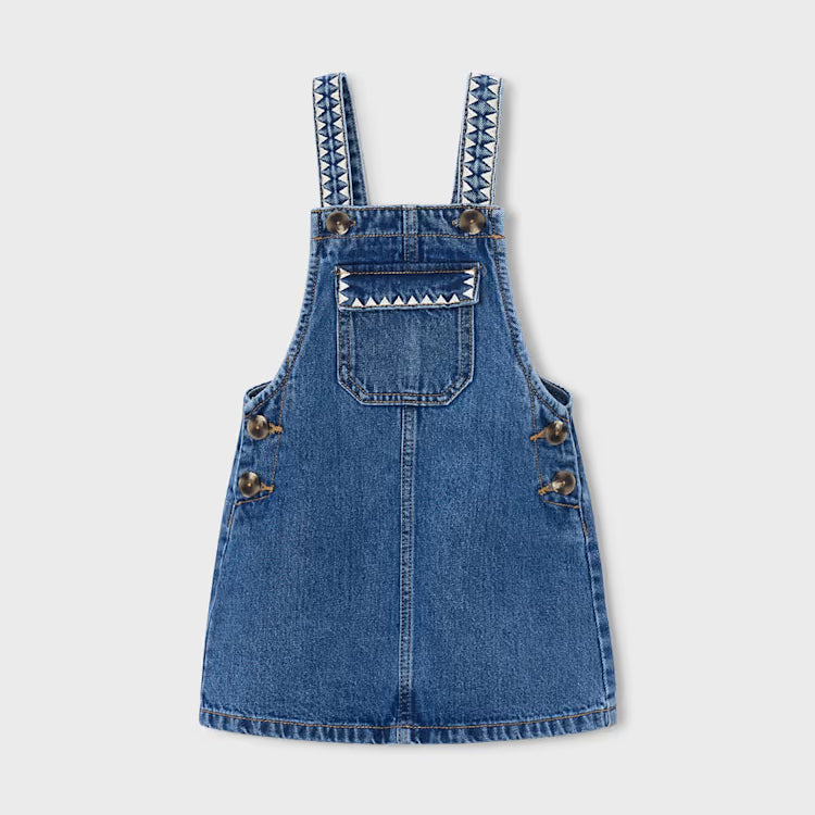 MAYORAL EMBROIDERED OVERALL DRESS - LIGHT DENIM