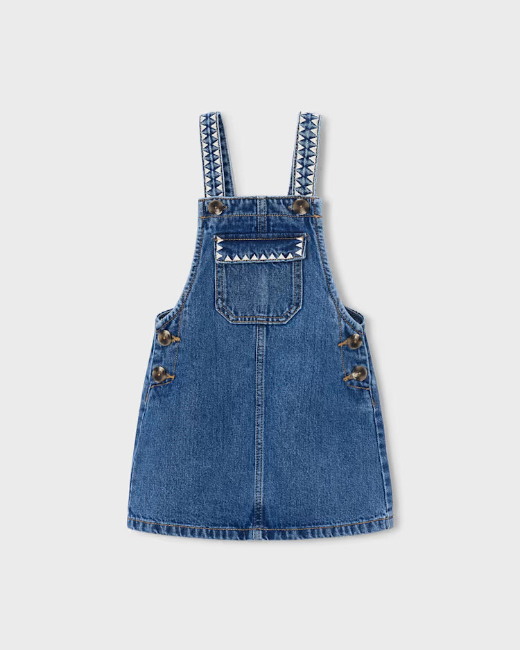 MAYORAL EMBROIDERED OVERALL DRESS - LIGHT DENIM