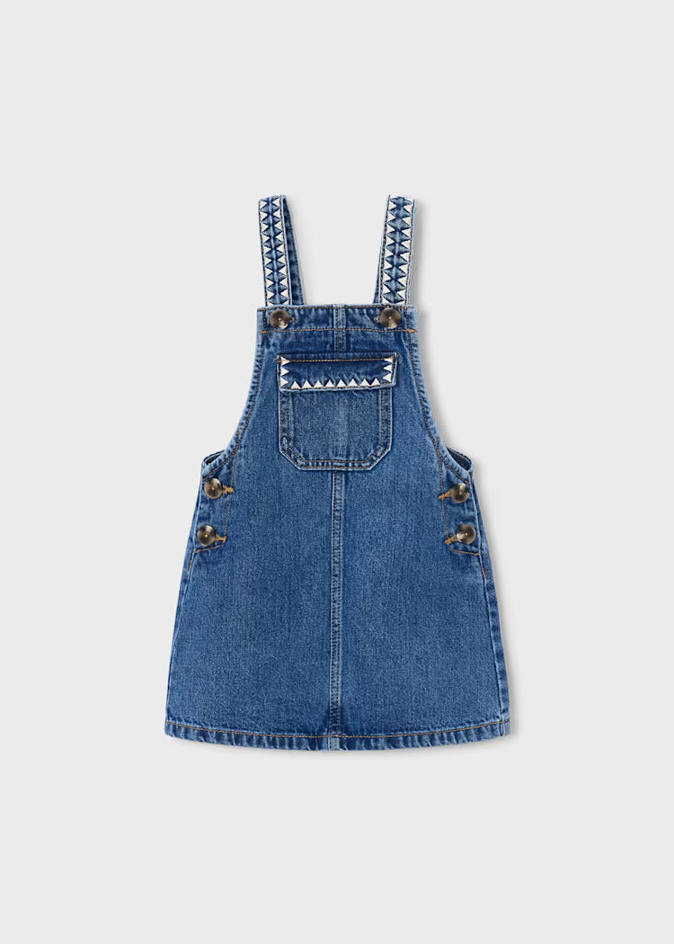 MAYORAL EMBROIDERED OVERALL DRESS - LIGHT DENIM