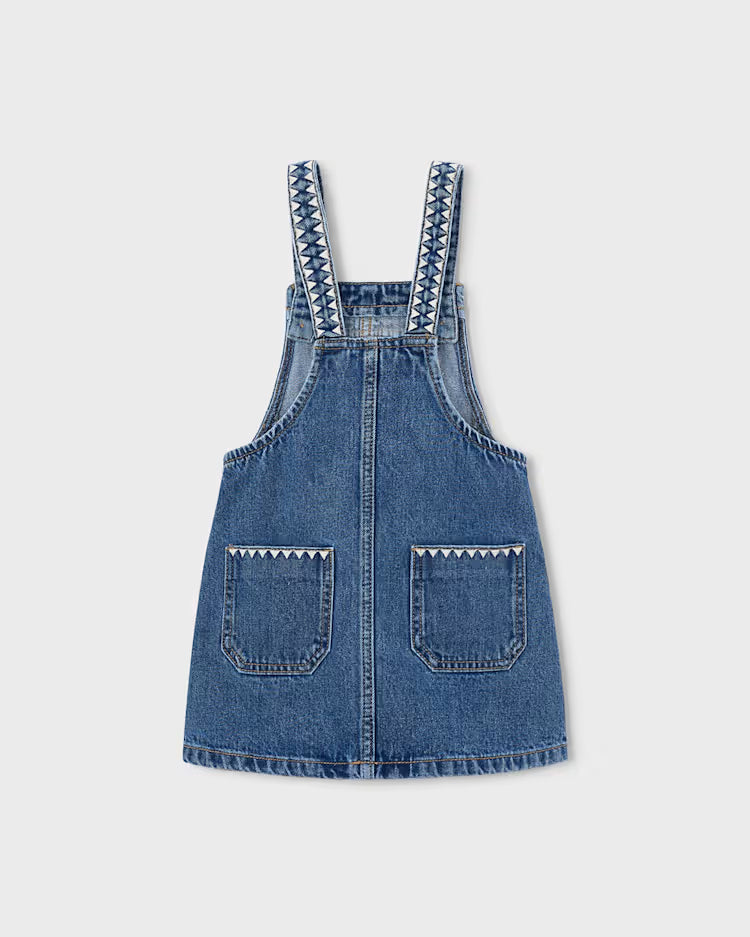 MAYORAL EMBROIDERED OVERALL DRESS - LIGHT DENIM
