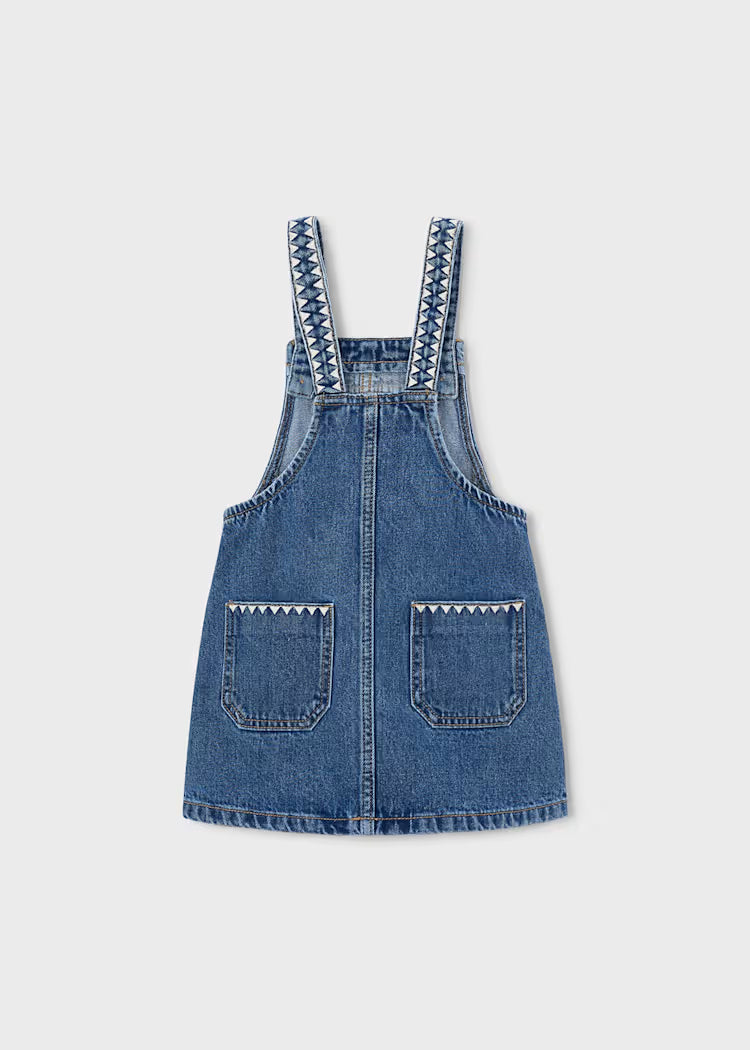 MAYORAL EMBROIDERED OVERALL DRESS - LIGHT DENIM