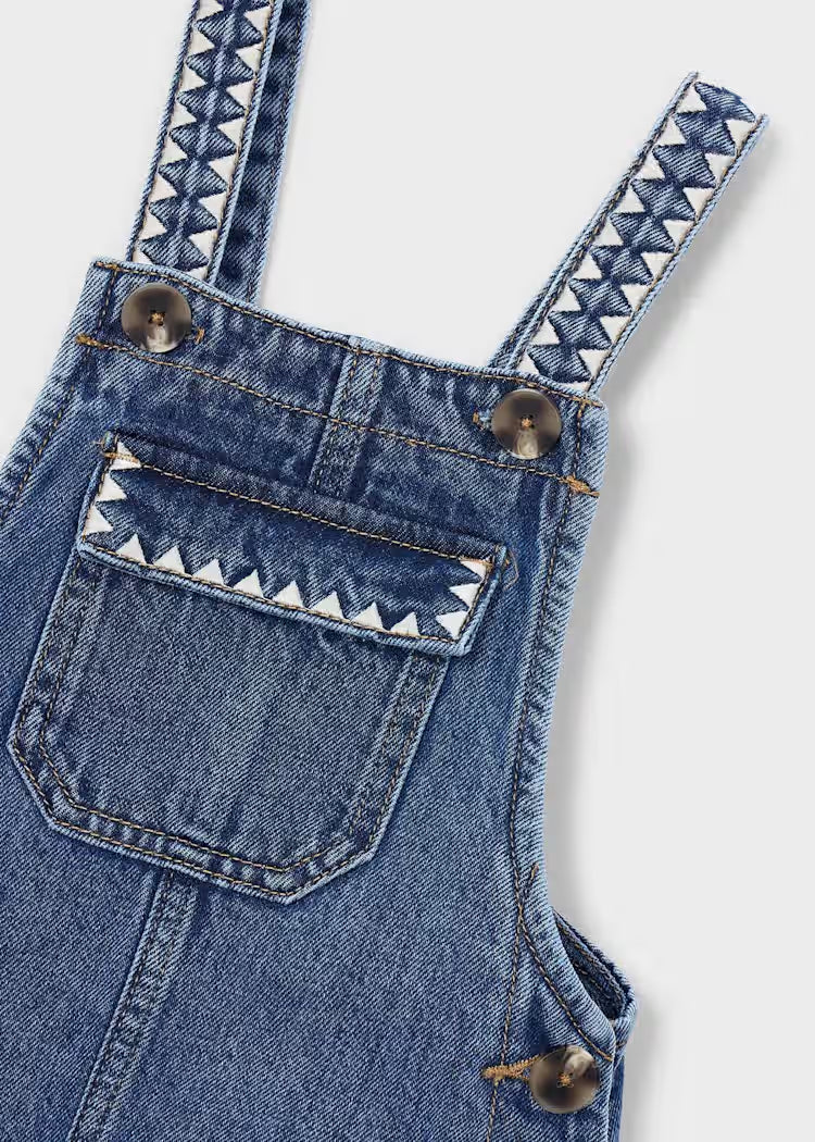 MAYORAL EMBROIDERED OVERALL DRESS - LIGHT DENIM