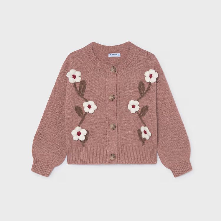 MAYORAL FLORAL KNIT CARDIGAN - DUSTY ROSE