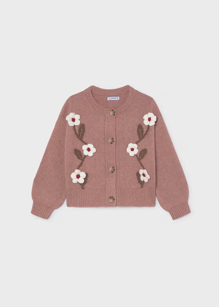 MAYORAL FLORAL KNIT CARDIGAN - DUSTY ROSE
