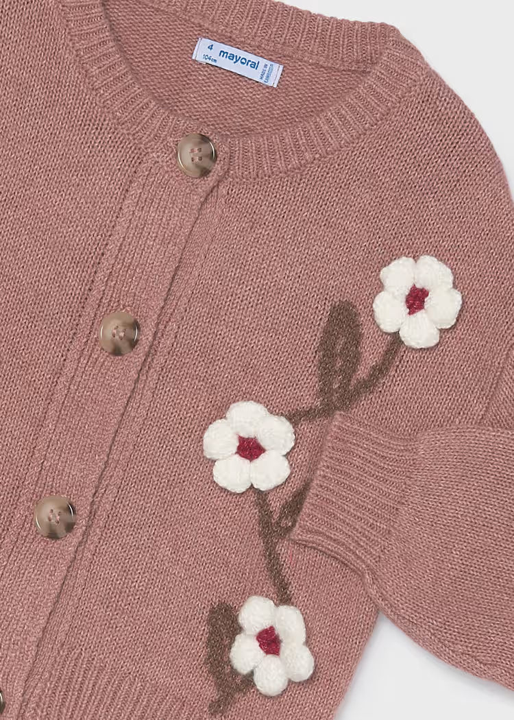 MAYORAL FLORAL KNIT CARDIGAN - DUSTY ROSE