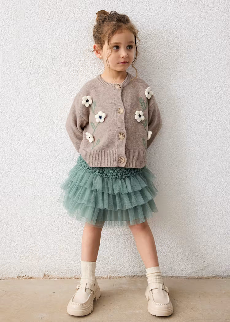 MAYORAL FLORAL KNIT CARDIGAN - WAFFLE MIX