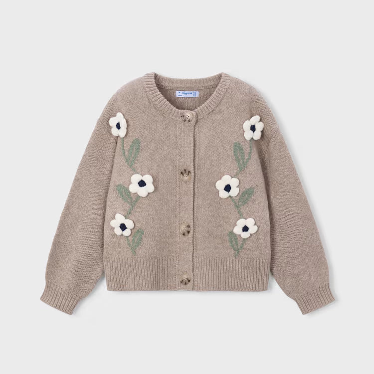 MAYORAL FLORAL KNIT CARDIGAN - WAFFLE MIX