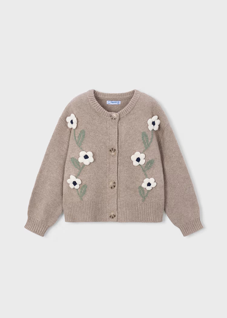MAYORAL FLORAL KNIT CARDIGAN - WAFFLE MIX
