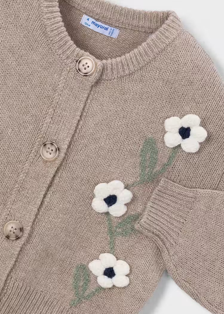 MAYORAL FLORAL KNIT CARDIGAN - WAFFLE MIX