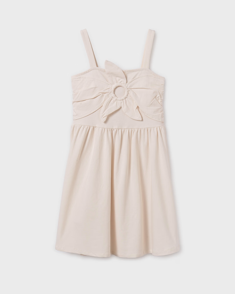 MAYORAL GIRL FLOWER STRAP DRESS - BONE