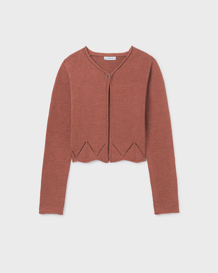 MAYORAL KNIT CARDIGAN RIBBON TIES - CLAY