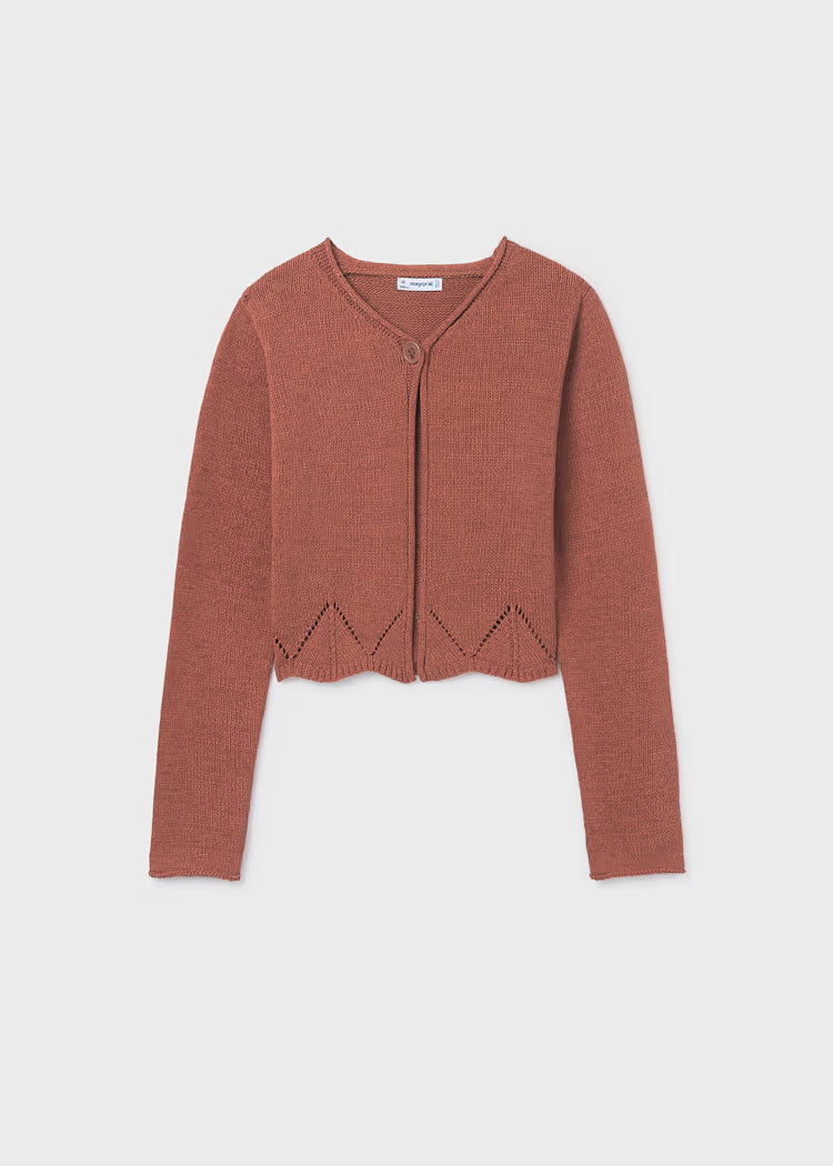 MAYORAL KNIT CARDIGAN RIBBON TIES - CLAY