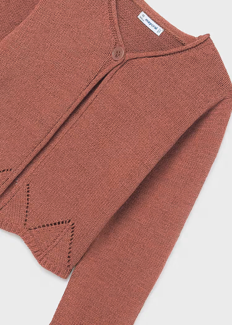 MAYORAL KNIT CARDIGAN RIBBON TIES - CLAY