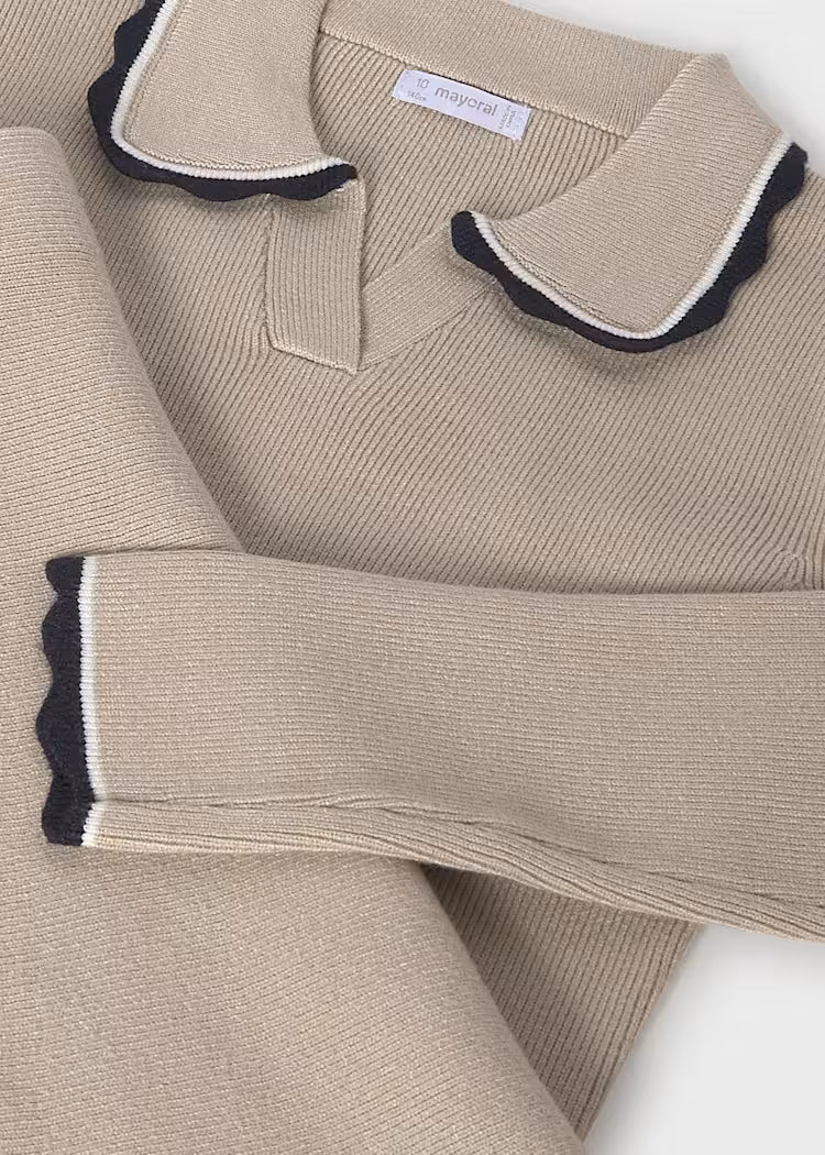 MAYORAL POLO + KNIT SKIRT SET - MARZIPAN