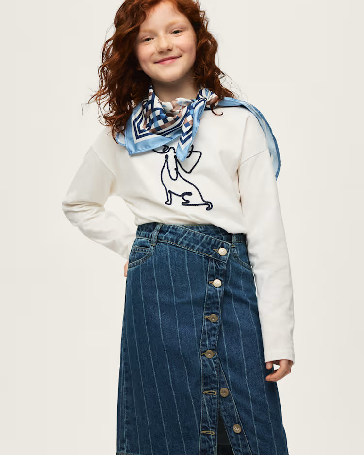 MAYORAL STRIPED DENIM SKIRT -  DARK WASH