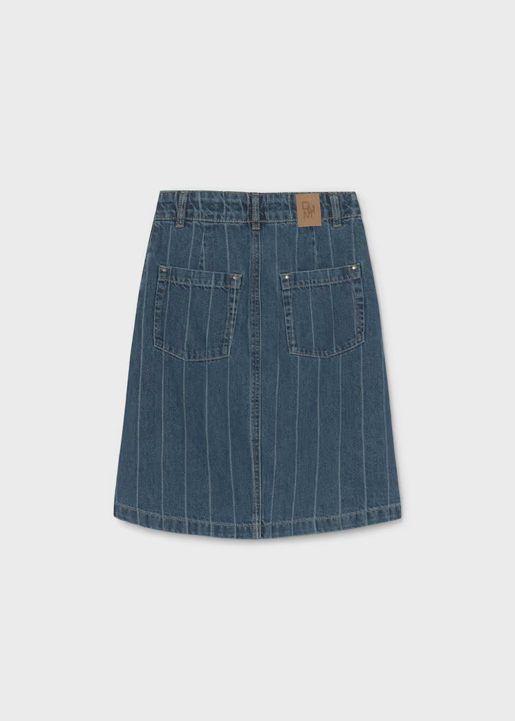 MAYORAL STRIPED DENIM SKIRT -  DARK WASH