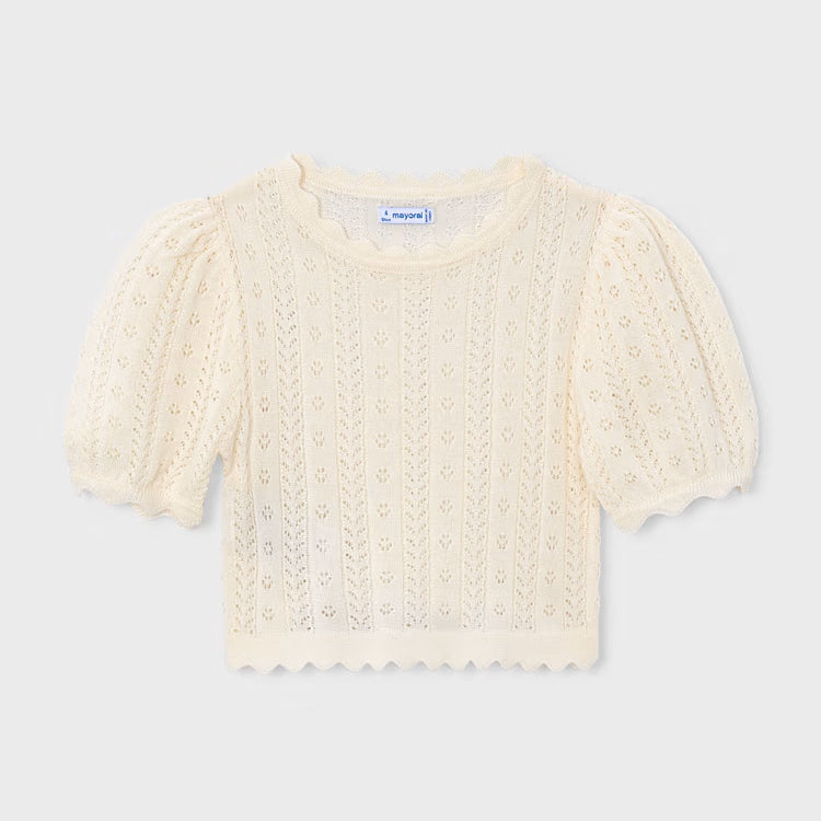 MAYORAL OPEN WORK KNIT TEE - BONE