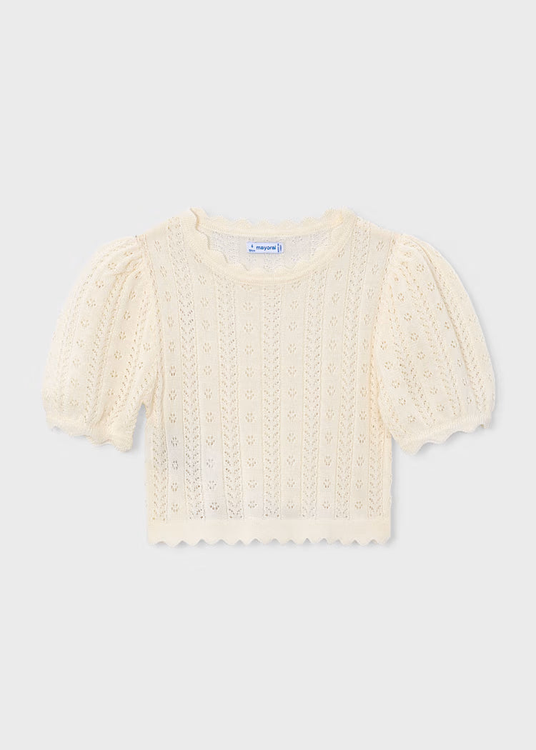 MAYORAL OPEN WORK KNIT TEE - BONE