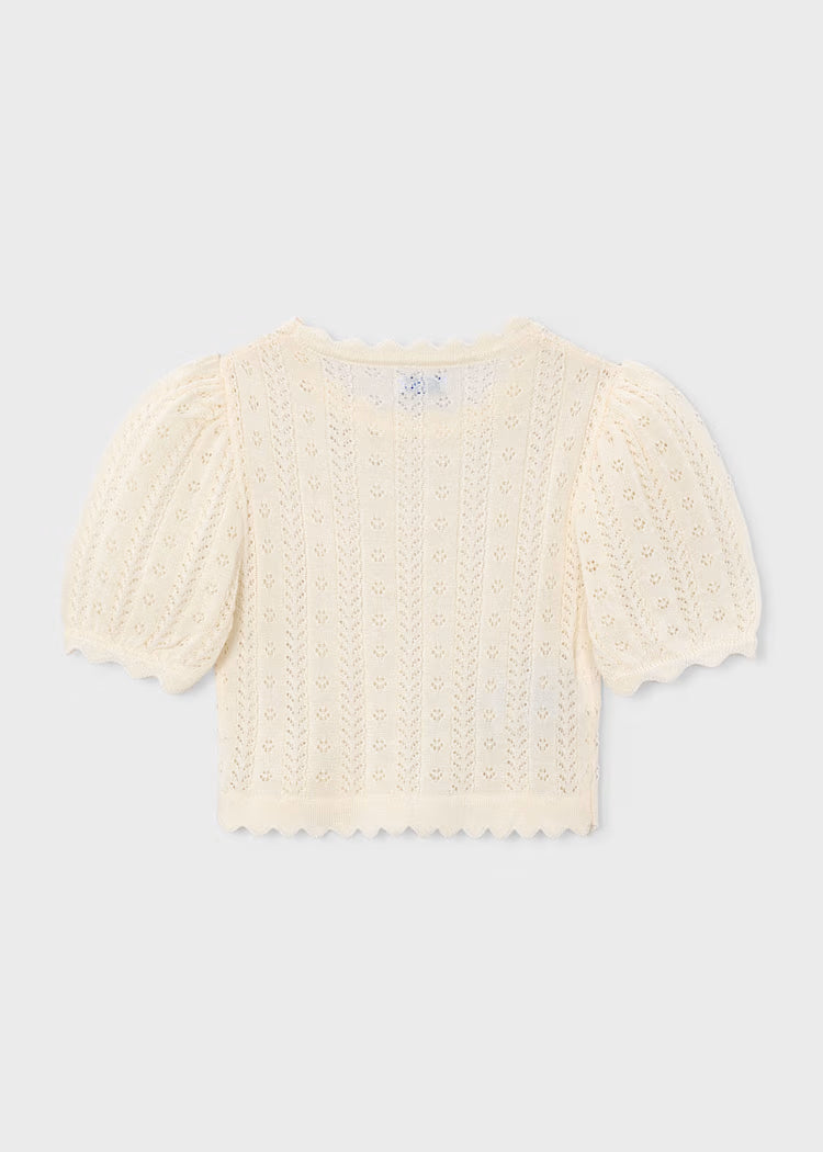 MAYORAL OPEN WORK KNIT TEE - BONE