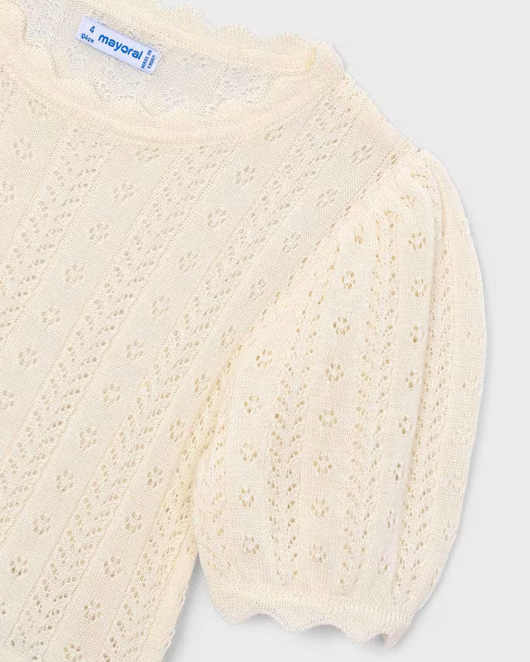 MAYORAL OPEN WORK KNIT TEE - BONE