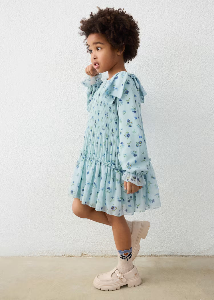 MAYORAL PLEATED PRINTED DRESS - LIGHT BLUE