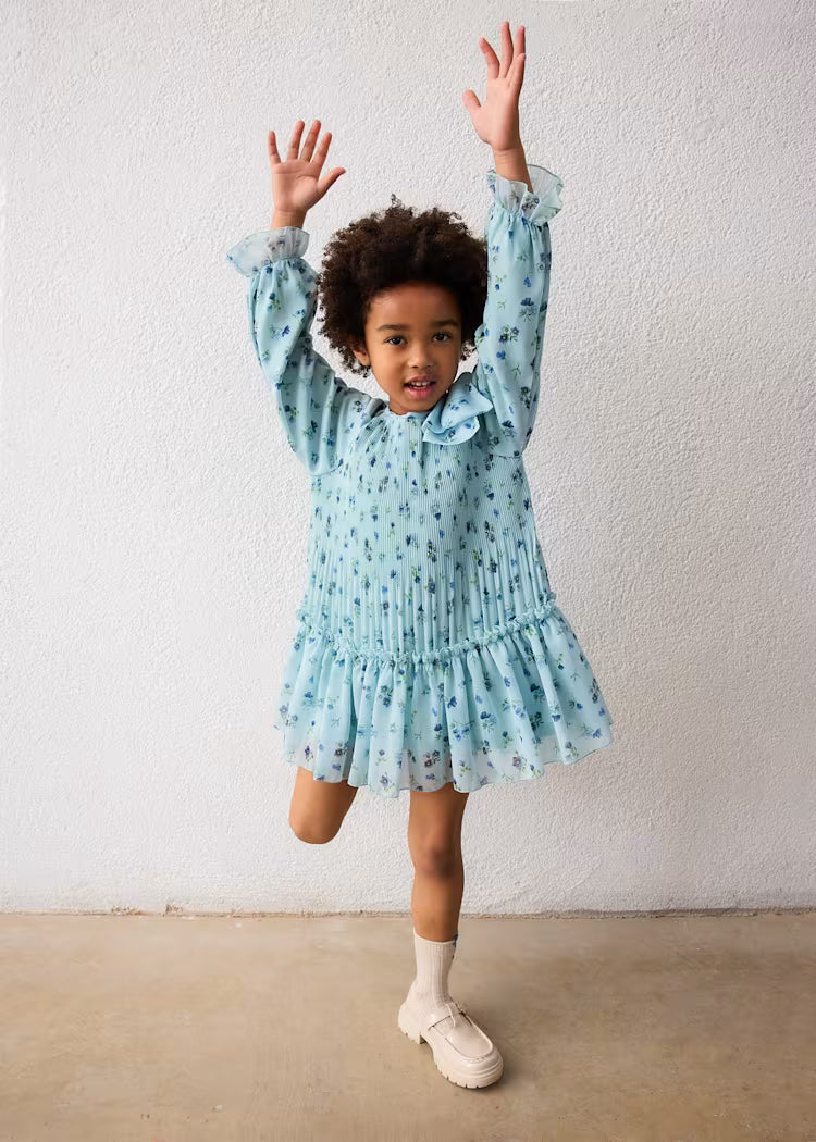 MAYORAL PLEATED PRINTED DRESS - LIGHT BLUE
