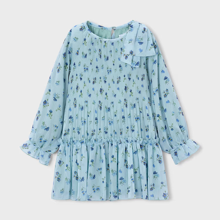 MAYORAL PLEATED PRINTED DRESS - LIGHT BLUE