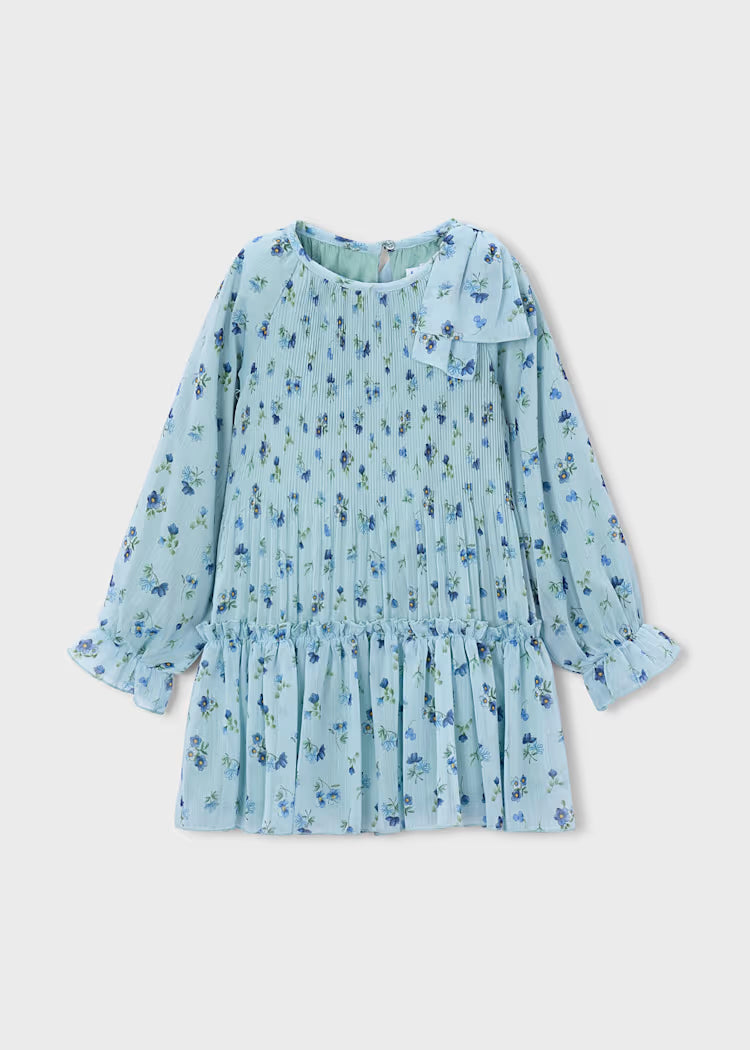 MAYORAL PLEATED PRINTED DRESS - LIGHT BLUE