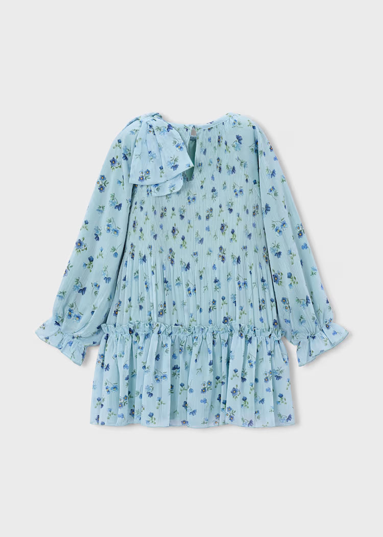 MAYORAL PLEATED PRINTED DRESS - LIGHT BLUE