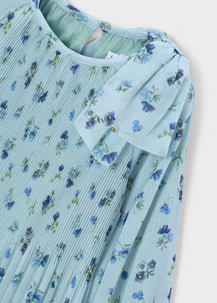 MAYORAL PLEATED PRINTED DRESS - LIGHT BLUE