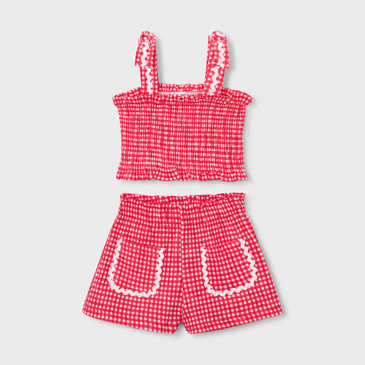 MAYORAL 2PC SMOCKED TANK + SHORTS SET - RED