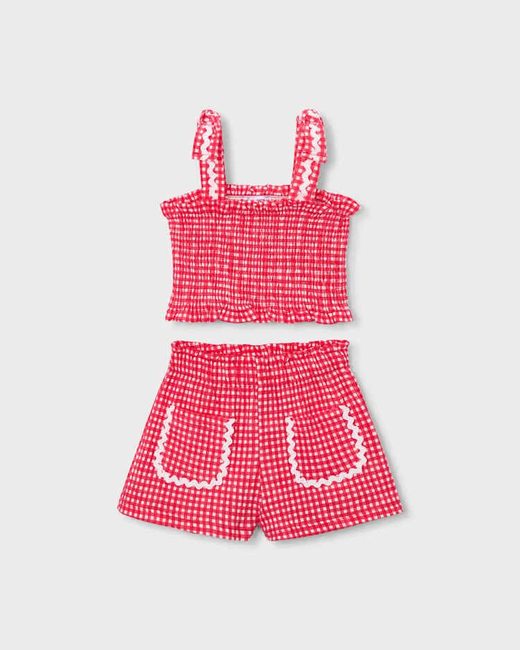 MAYORAL 2PC SMOCKED TANK + SHORTS SET - RED