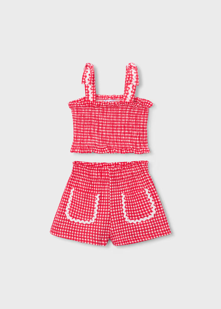 MAYORAL 2PC SMOCKED TANK + SHORTS SET - RED