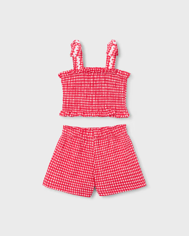 MAYORAL 2PC SMOCKED TANK + SHORTS SET - RED