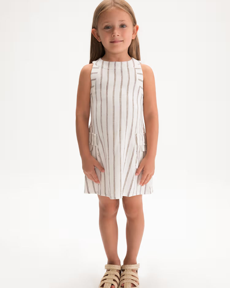 MAYORAL LINEN STRIPED DRESS - BEIGE